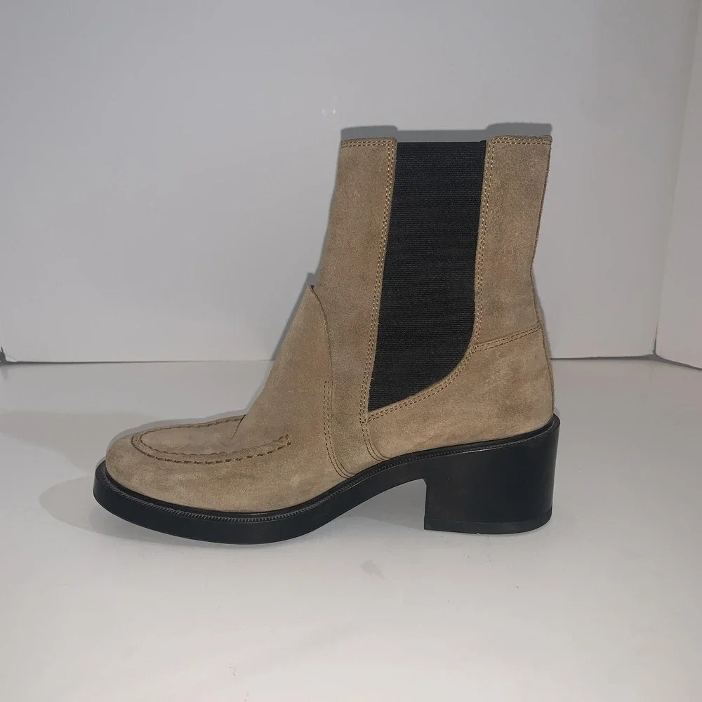 Tod's Boots Womens EU 36 Beige Suede Chelsea Ankle Block Heel Pull On Booties